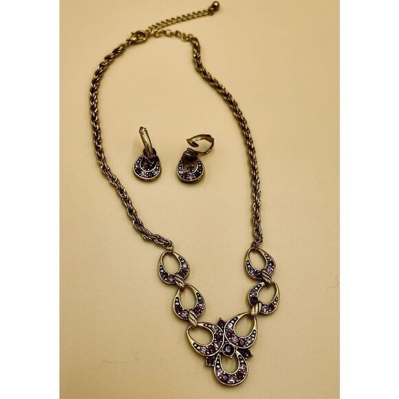 Romantic Vintage Jewelled Lavalier Necklace and Earrings Set - Picture 3 of 8